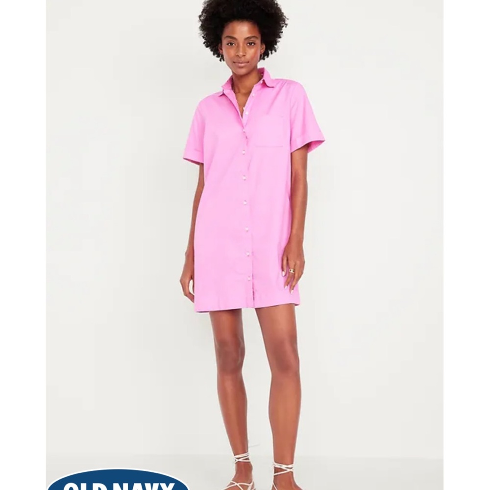 Old Navy Bright Pink Button Down Mini Shirt Dress Beach Coverup